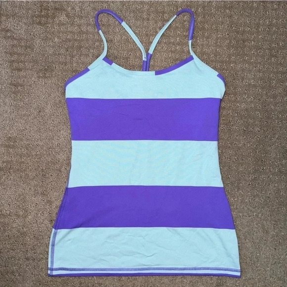 Lululemon Power Y Striped Athletic Tank Top Logo Women Purple Teal 6 - Picture 2 of 6